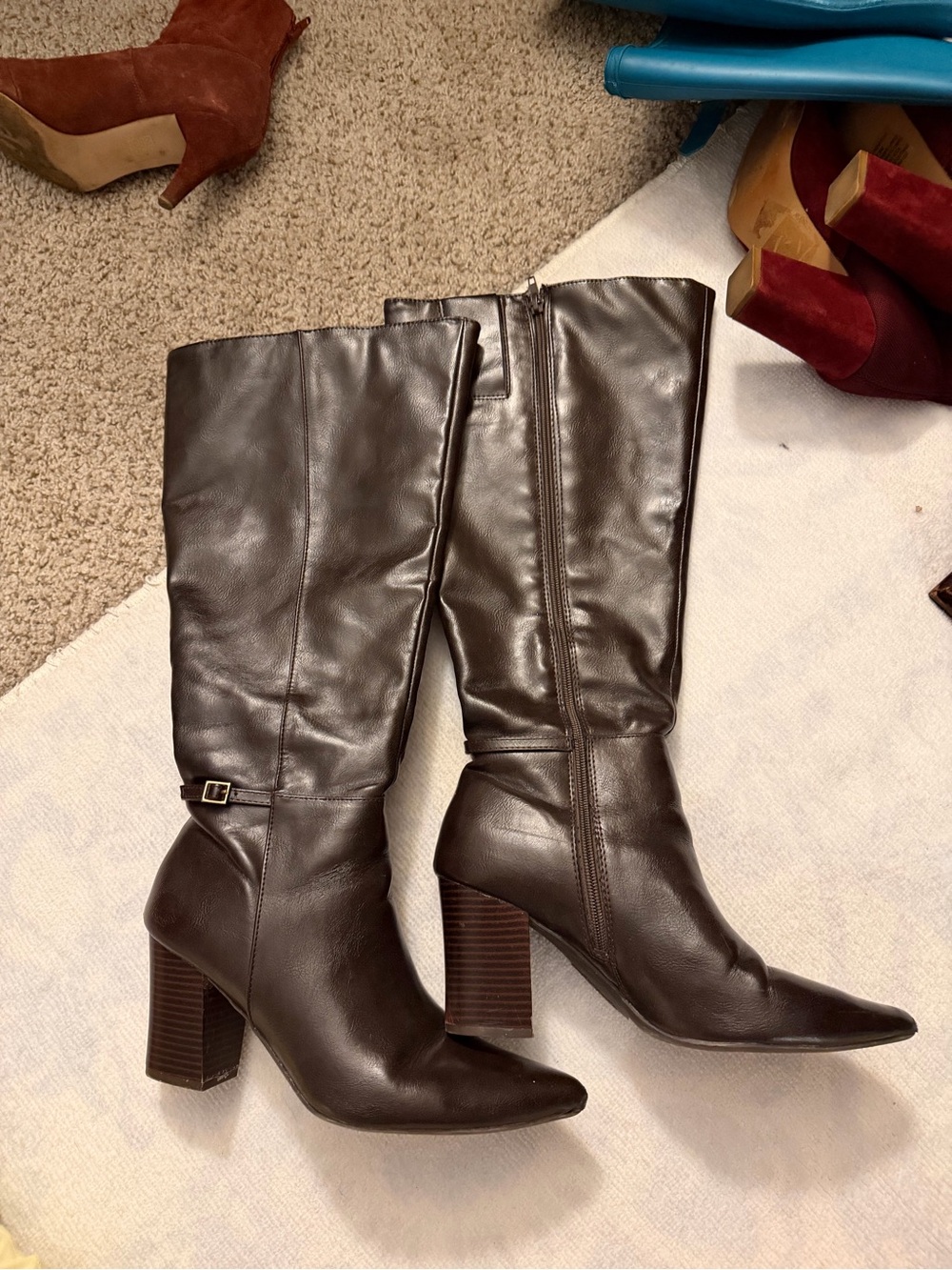 LifeStride Women's Dark Brown Knee-High Block Heel Leather Boots
